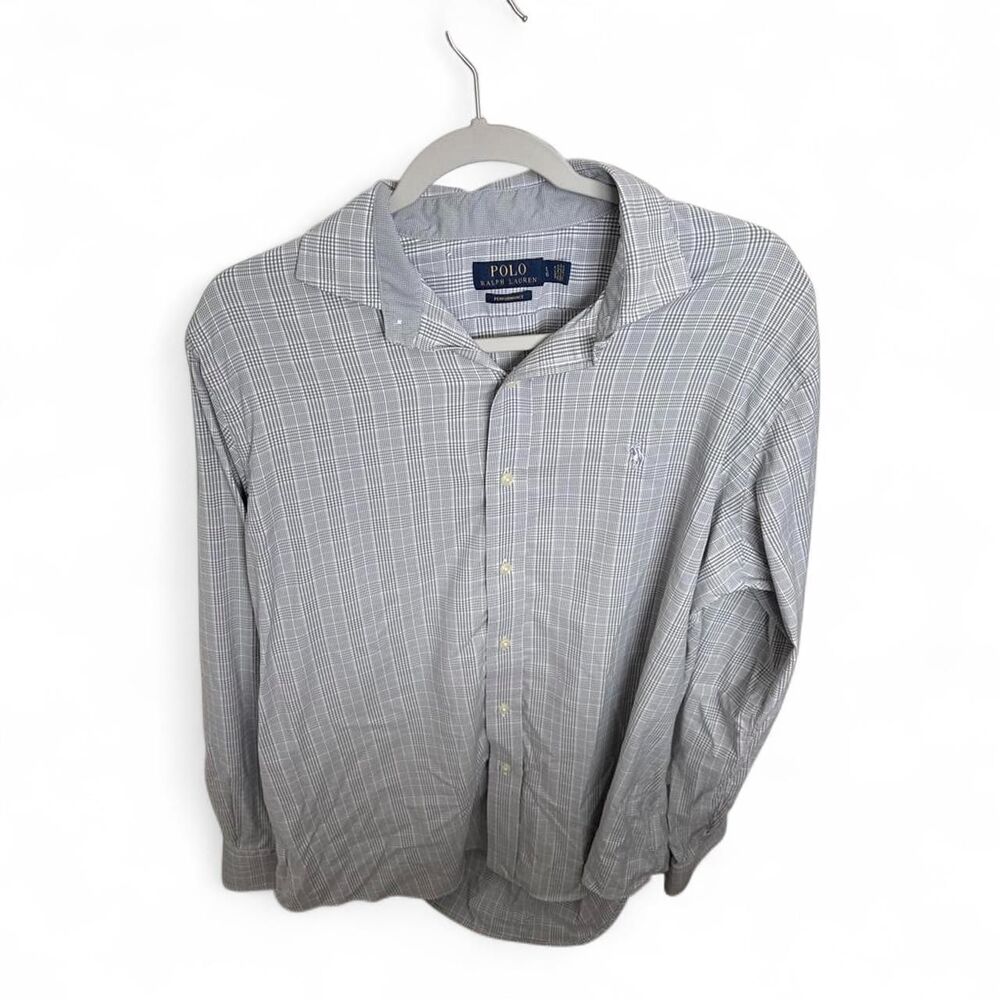 Polo Ralph Lauren Grey & Blue Checkered Long Sleeve Shirt L